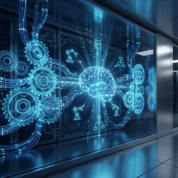 Футуристическая иллюстрация автоматизации рутинных процессов с помощью искусственного интеллекта